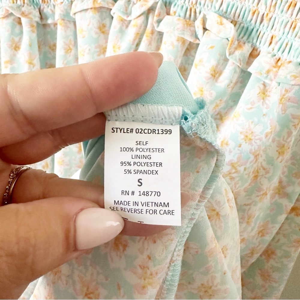 Sienna Sky Blue Floral Smocked Waist Chiffon Mini Dress S - Picture 6 of 8